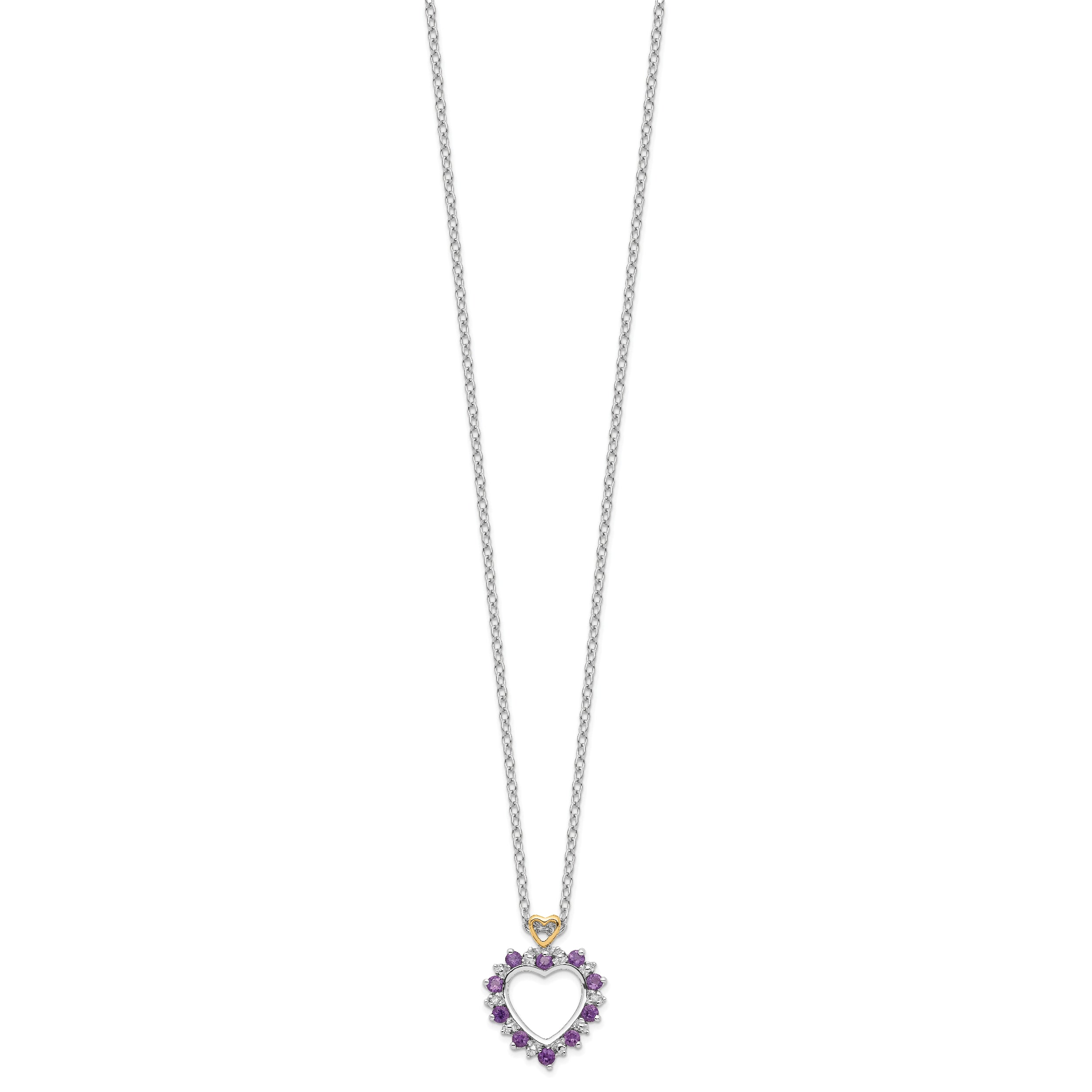 Brilliant Gemstones Sterling Silver with 14K Accent Rhodium-plated Amethyst and Diamond 18 Inch Necklace with 2 Inch Extender
