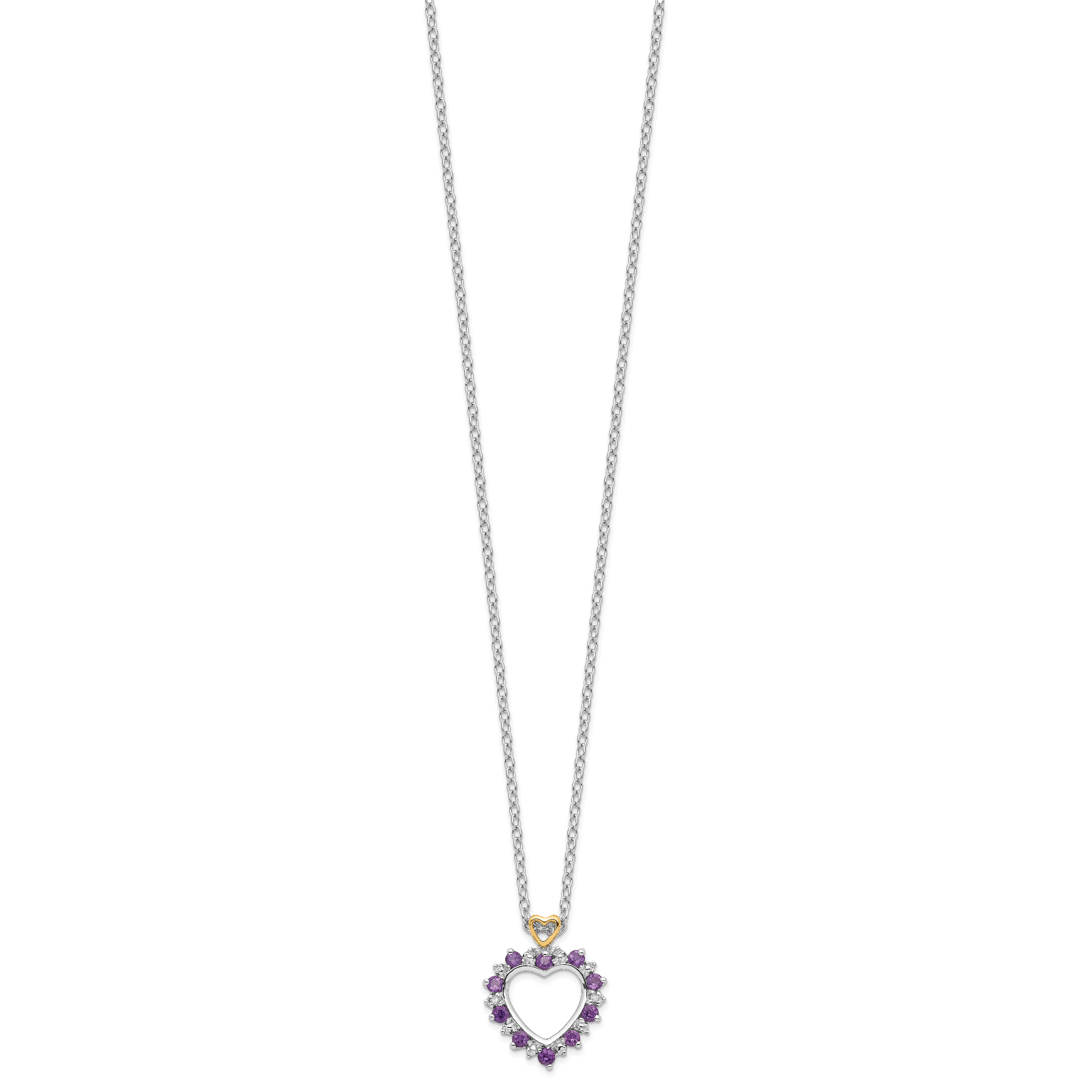 Brilliant Gemstones Sterling Silver with 14K Accent Rhodium-plated Amethyst and Diamond 18 Inch Necklace with 2 Inch Extender Secondary image