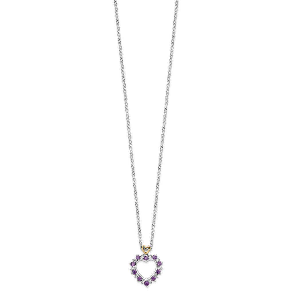 Brilliant Gemstones Sterling Silver with 14K Accent Rhodium-plated Amethyst and Diamond 18 Inch Necklace with 2 Inch Extender