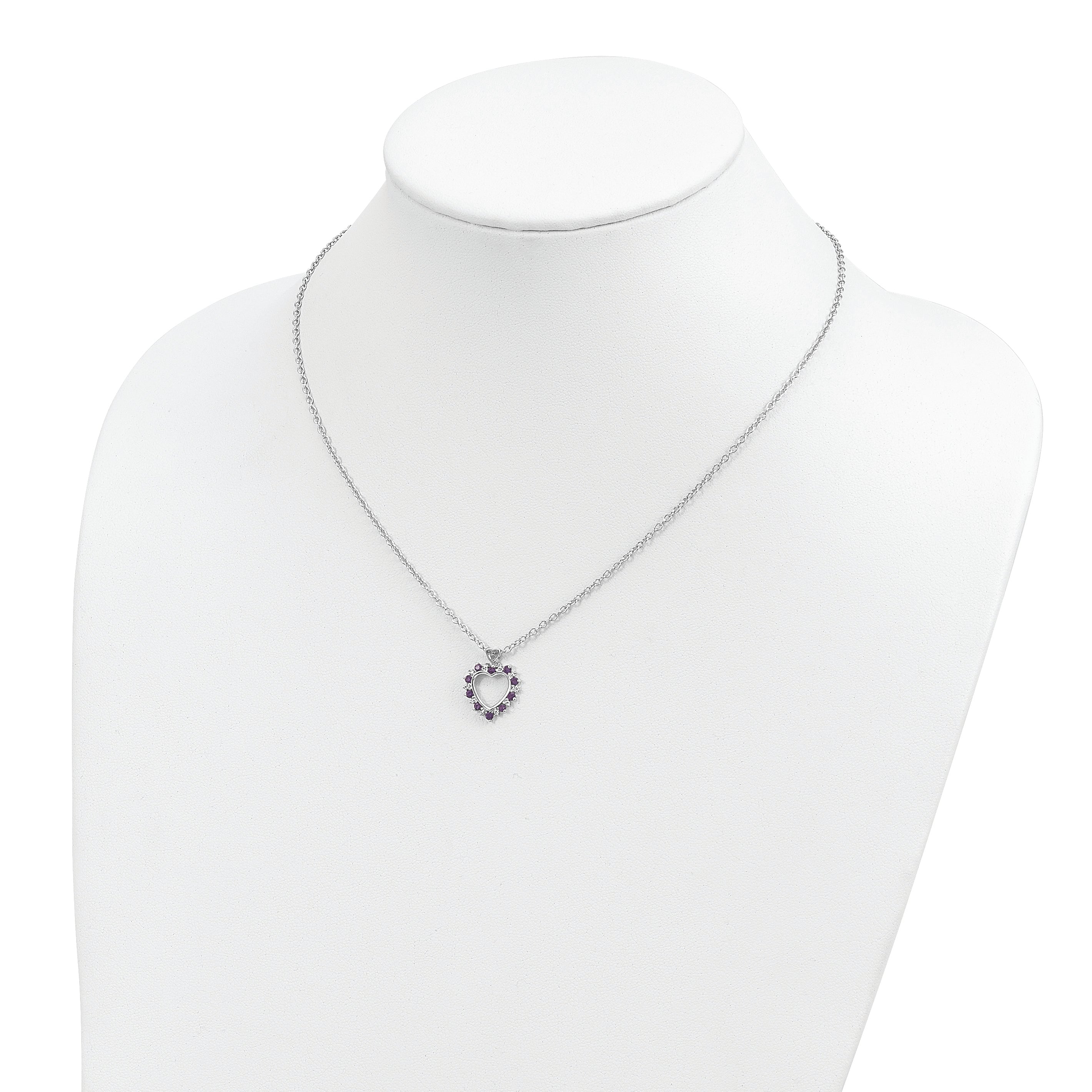 Brilliant Gemstones Sterling Silver with 14K Accent Rhodium-plated Amethyst and Diamond 18 Inch Necklace with 2 Inch Extender