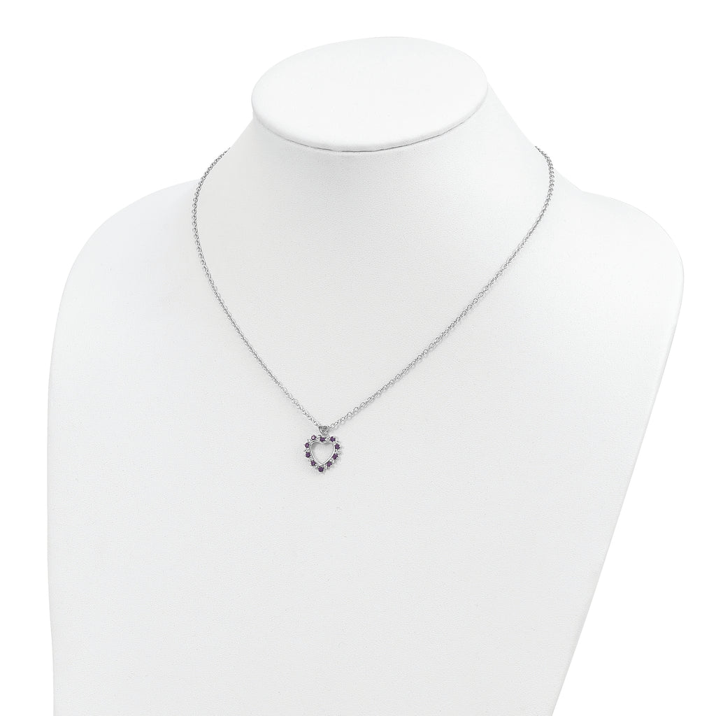 Brilliant Gemstones Sterling Silver with 14K Accent Rhodium-plated Amethyst and Diamond 18 Inch Necklace with 2 Inch Extender