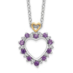 Brilliant Gemstones Sterling Silver with 14K Accent Rhodium-plated Amethyst and Diamond 18 Inch Necklace with 2 Inch Extender