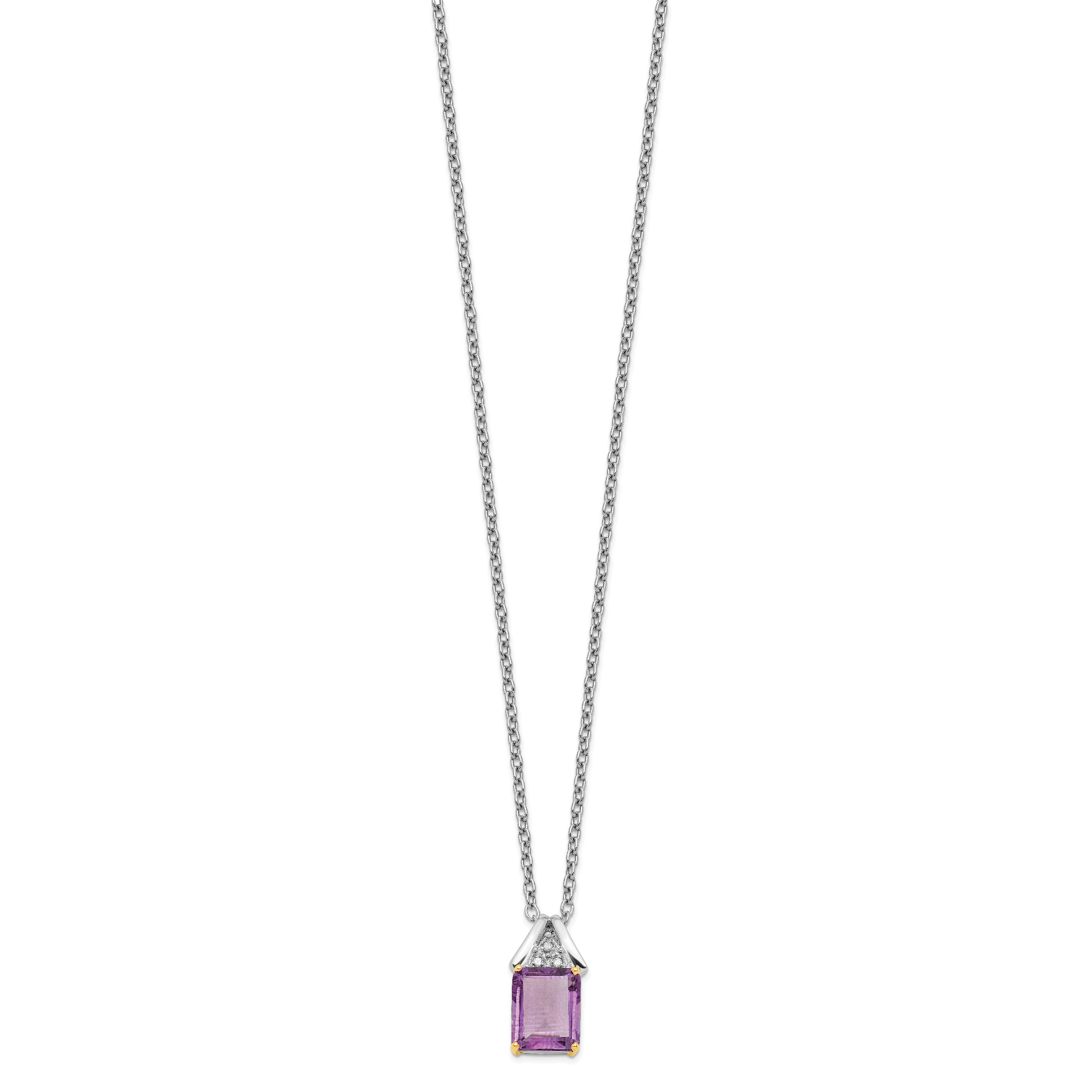 Brilliant Gemstones Sterling Silver with 14K Accent Rhodium-plated Amethyst and Diamond 18 Inch Necklace with 2 Inch Extender Secondary image