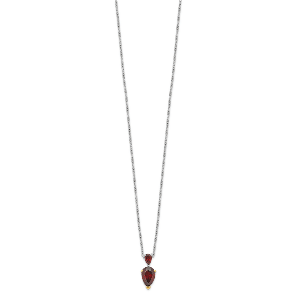 Brilliant Gemstones Sterling Silver with 14K Accent Rhodium-plated Garnet 18 Inch Necklace with 2 Inch Extender
