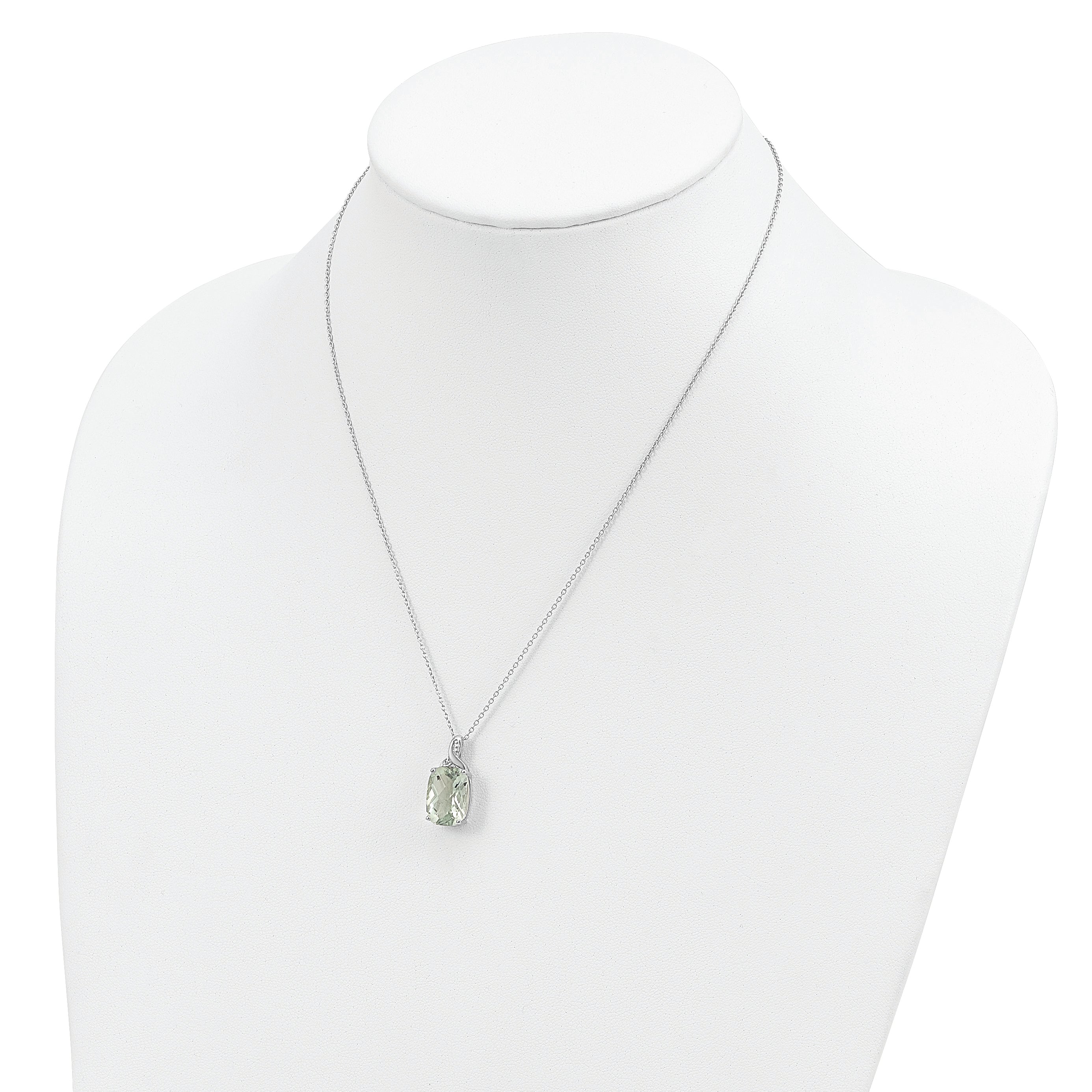 Brilliant Gemstones Sterling Silver with 14K Accent Rhodium-plated Green Quartz and Diamond 18 Inch Necklace with 2 Inch Extender