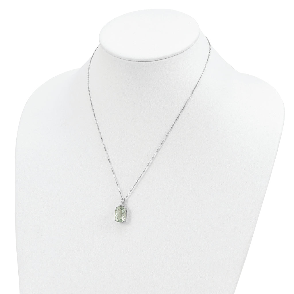 Brilliant Gemstones Sterling Silver with 14K Accent Rhodium-plated Green Quartz and Diamond 18 Inch Necklace with 2 Inch Extender