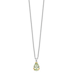 Brilliant Gemstones Sterling Silver with 14K Accent Rhodium-plated Green Quartz 18 Inch Necklace with 2 Inch Extender