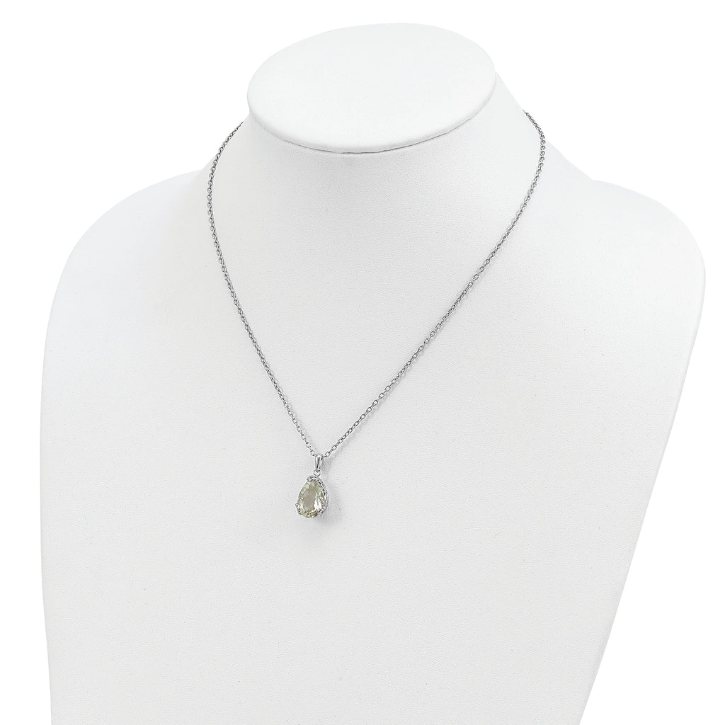 Brilliant Gemstones Sterling Silver with 14K Accent Rhodium-plated Green Quartz 18 Inch Necklace with 2 Inch Extender