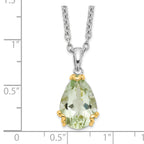 Brilliant Gemstones Sterling Silver with 14K Accent Rhodium-plated Green Quartz 18 Inch Necklace with 2 Inch Extender
