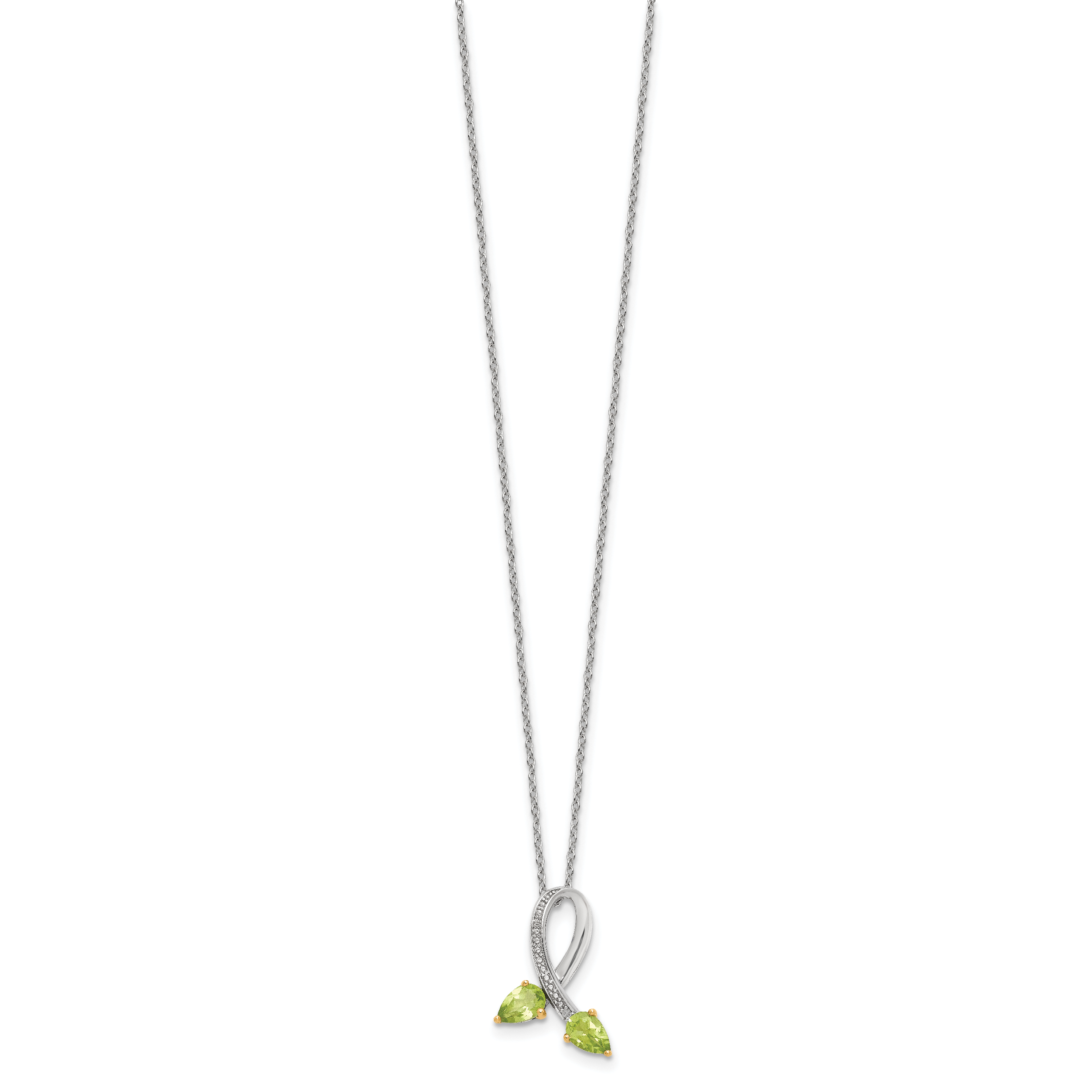 Brilliant Gemstones Sterling Silver with 14K Accent Rhodium-plated Peridot and Diamond 18 Inch Necklace with 2 Inch Extender Secondary image