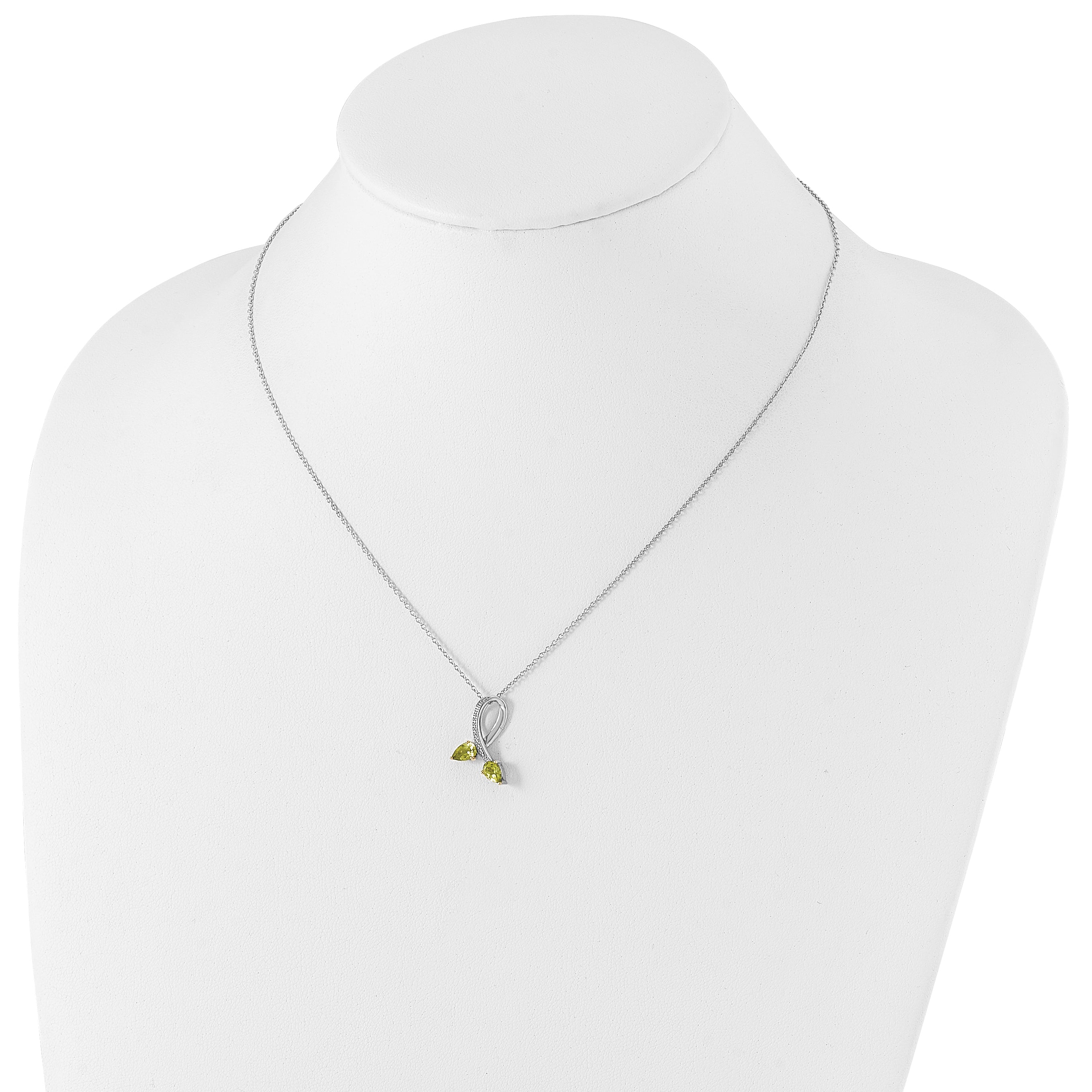 Brilliant Gemstones Sterling Silver with 14K Accent Rhodium-plated Peridot and Diamond 18 Inch Necklace with 2 Inch Extender