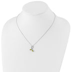 Brilliant Gemstones Sterling Silver with 14K Accent Rhodium-plated Peridot and Diamond 18 Inch Necklace with 2 Inch Extender