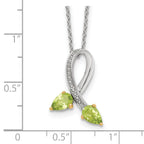 Brilliant Gemstones Sterling Silver with 14K Accent Rhodium-plated Peridot and Diamond 18 Inch Necklace with 2 Inch Extender