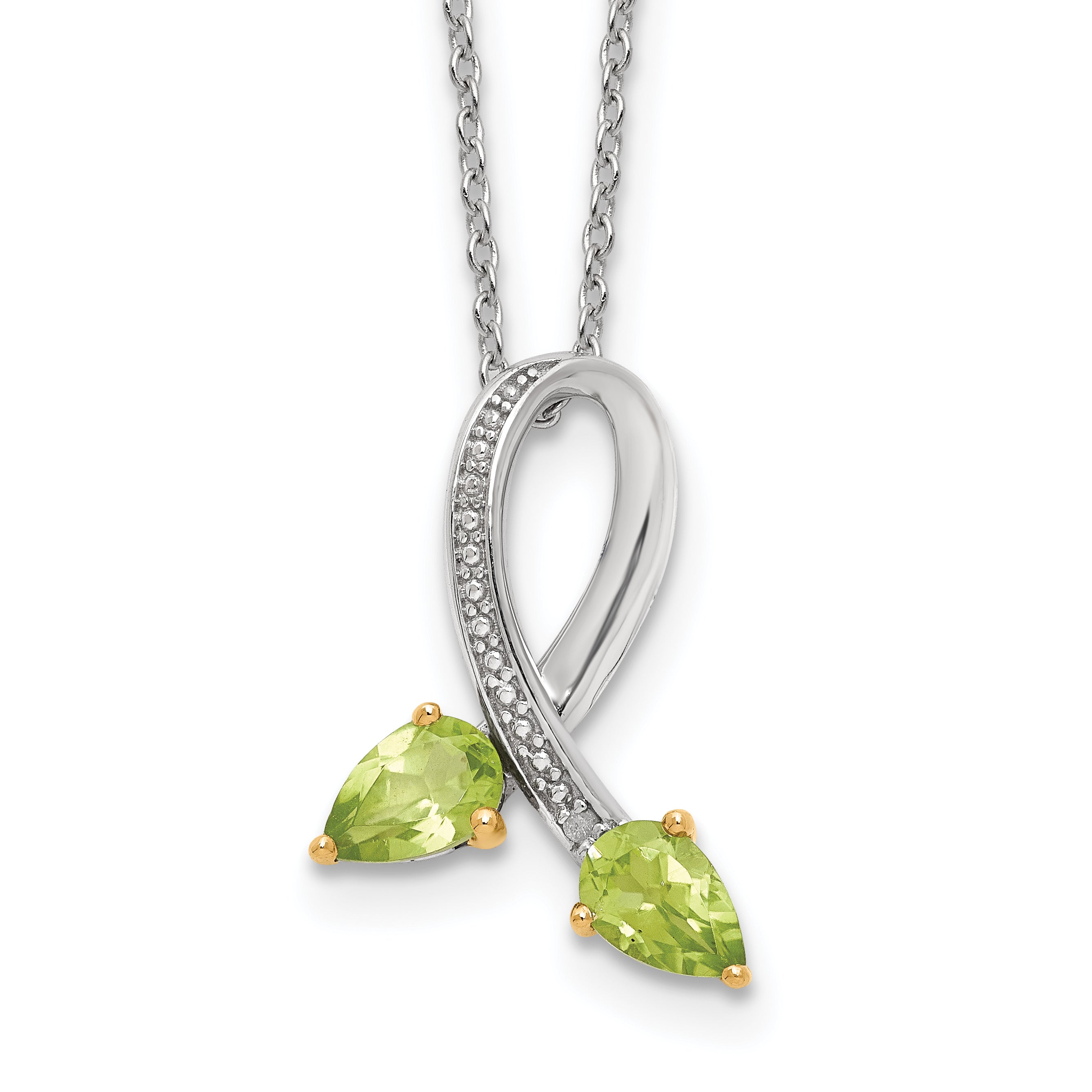 Brilliant Gemstones Sterling Silver with 14K Accent Rhodium-plated Peridot and Diamond 18 Inch Necklace with 2 Inch Extender Main image