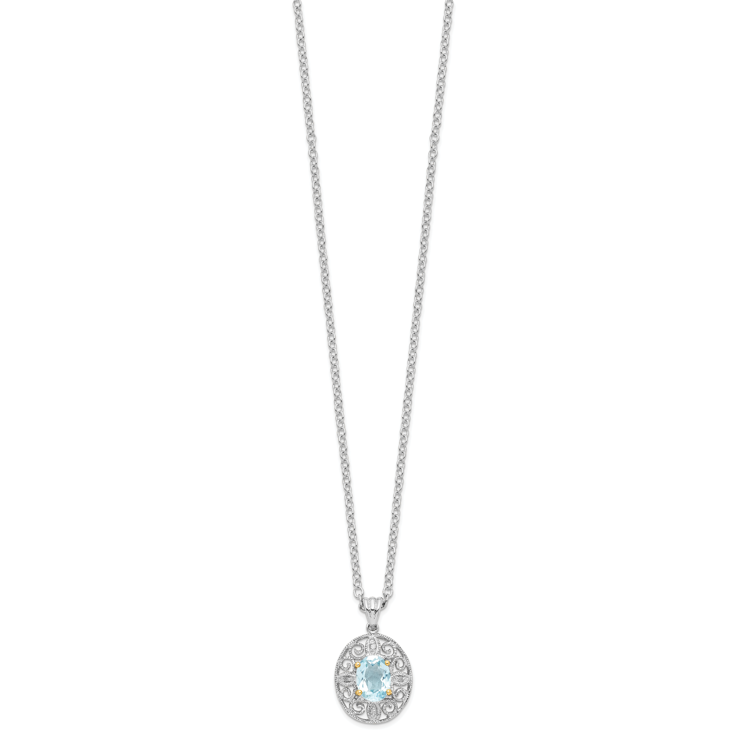 Brilliant Gemstones Sterling Silver with 14K Accent Rhodium-plated Sky Blue Topaz and Diamond 18 Inch Necklace with 2 Inch Extender Secondary image
