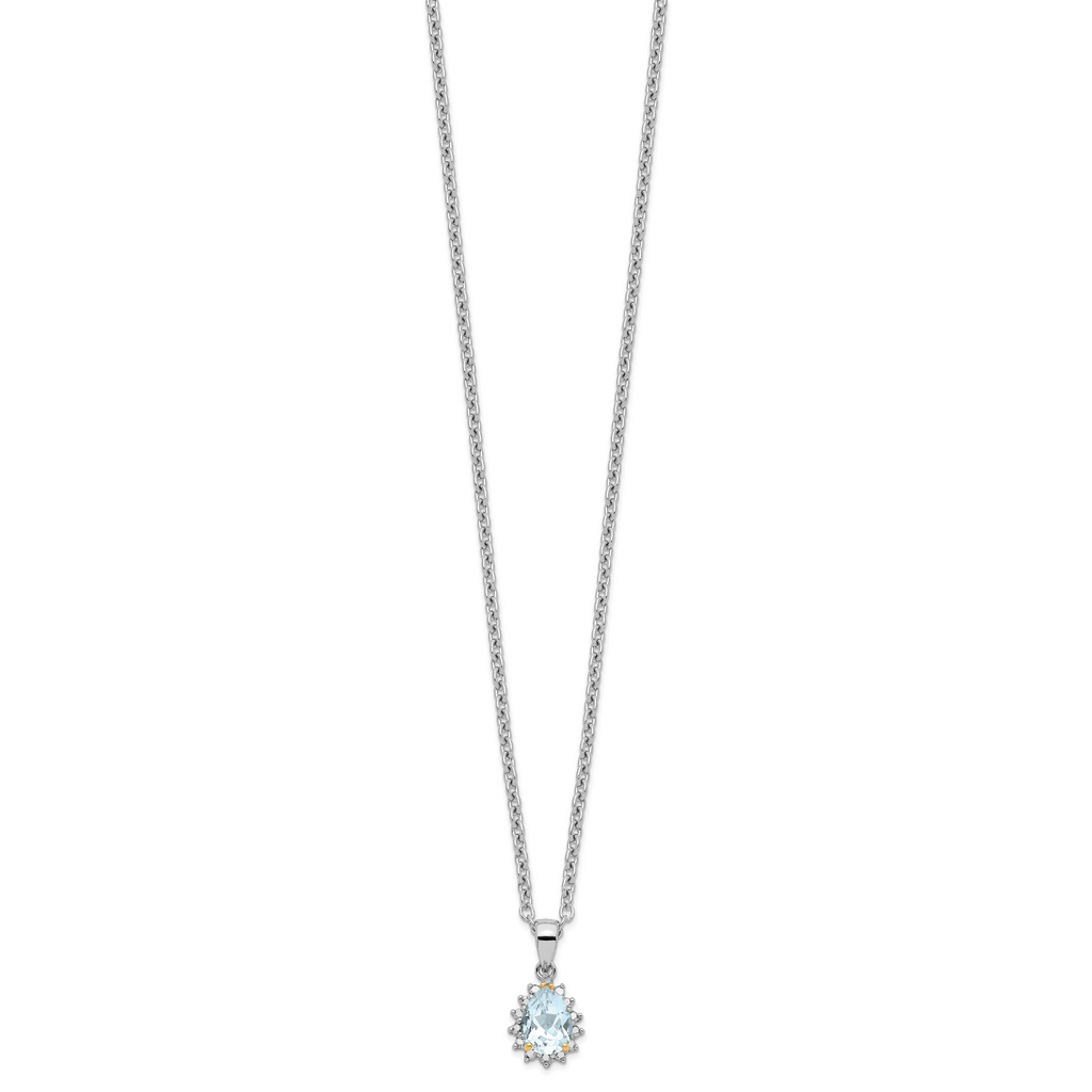 Brilliant Gemstones Sterling Silver with 14K Accent Rhodium-plated Sky Blue Topaz and Diamond 18 Inch Necklace with 2 Inch Extender
