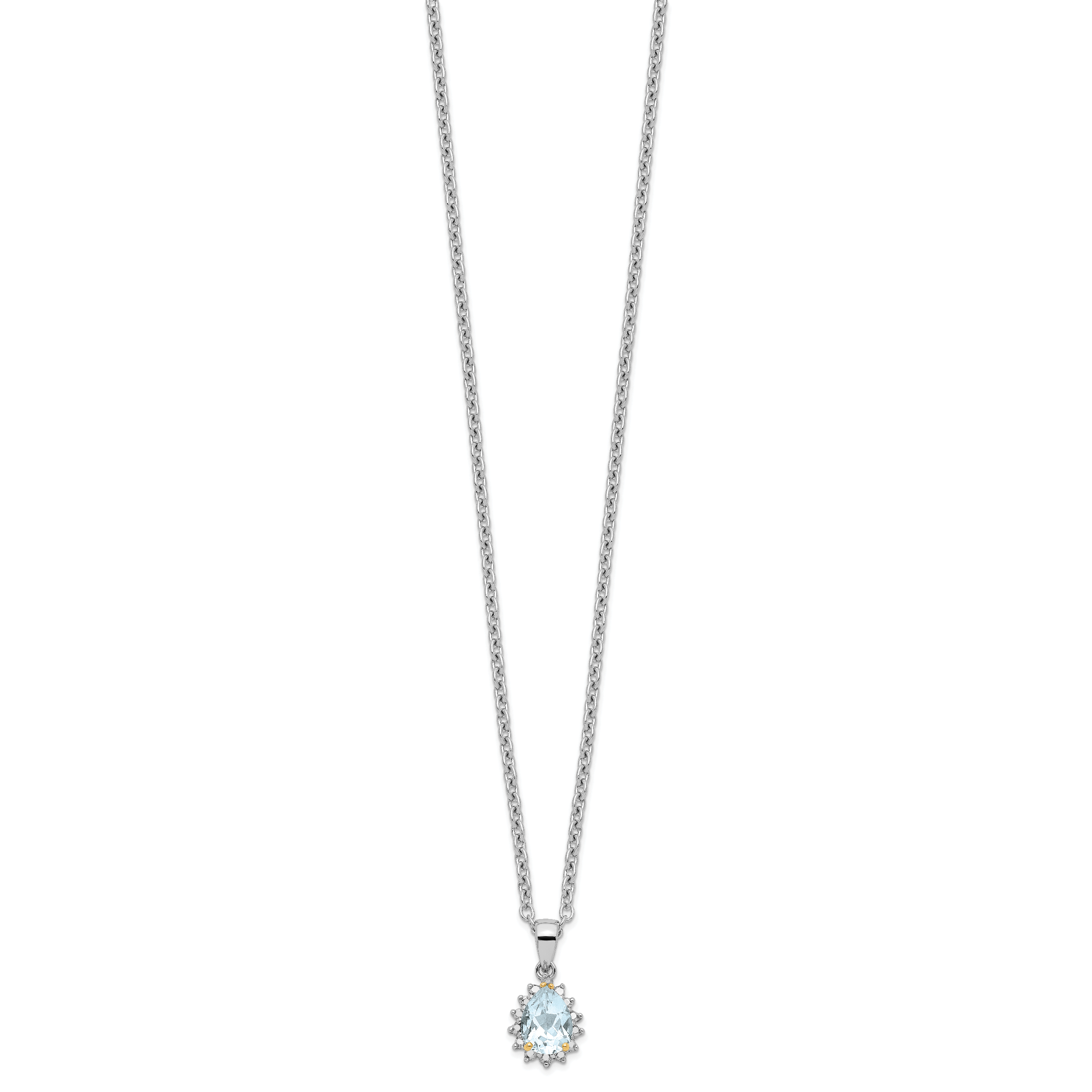 Brilliant Gemstones Sterling Silver with 14K Accent Rhodium-plated Sky Blue Topaz and Diamond 18 Inch Necklace with 2 Inch Extender