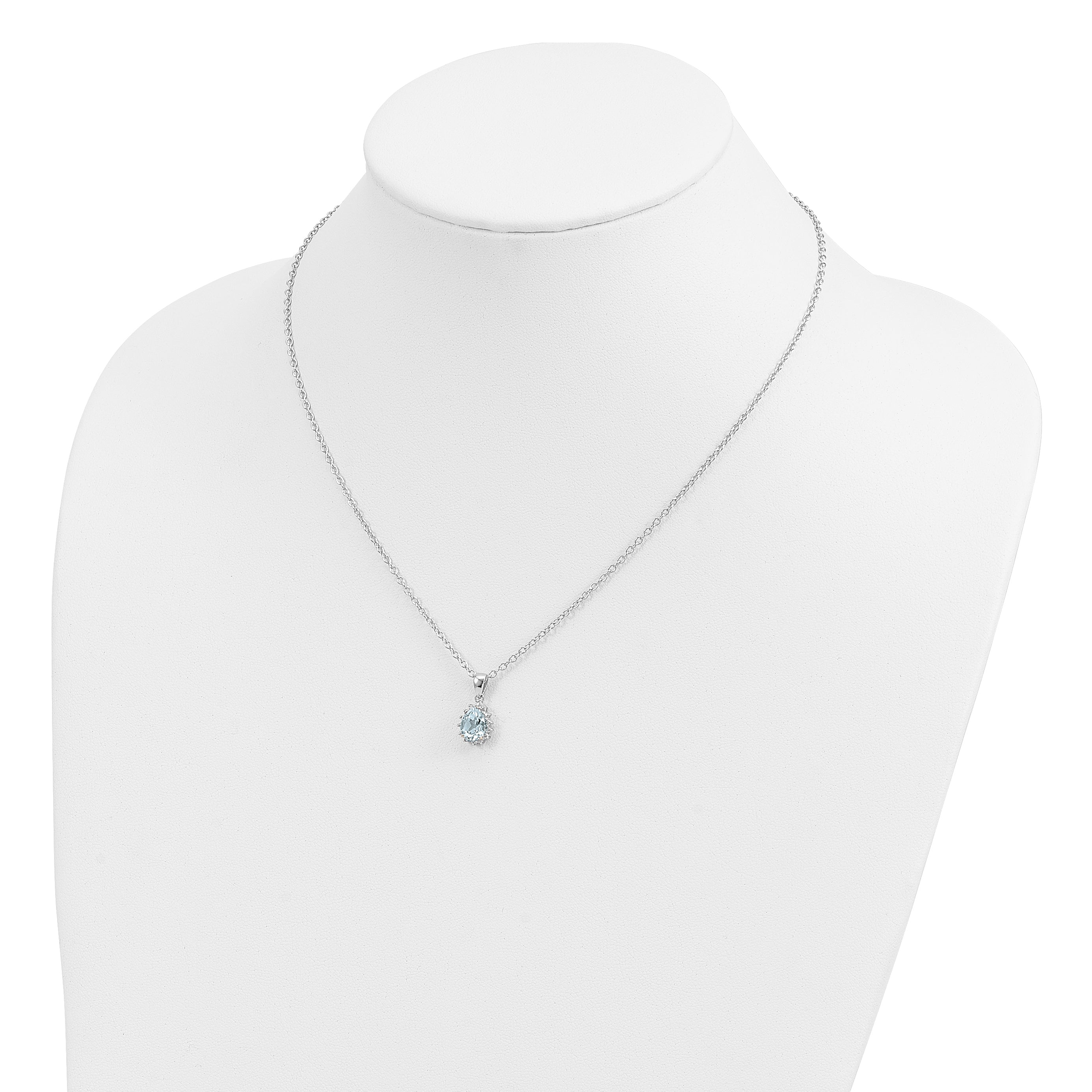 Brilliant Gemstones Sterling Silver with 14K Accent Rhodium-plated Sky Blue Topaz and Diamond 18 Inch Necklace with 2 Inch Extender