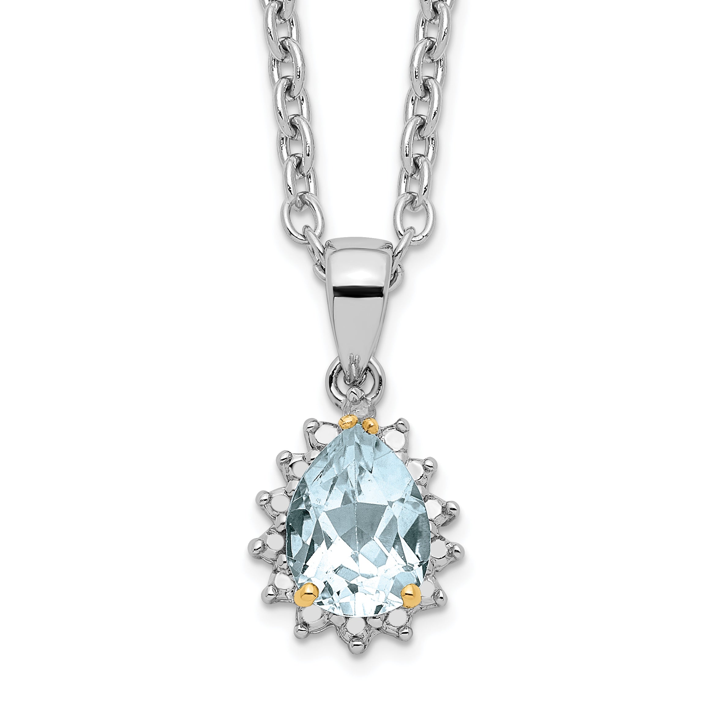 Brilliant Gemstones Sterling Silver with 14K Accent Rhodium-plated Sky Blue Topaz and Diamond 18 Inch Necklace with 2 Inch Extender Main image