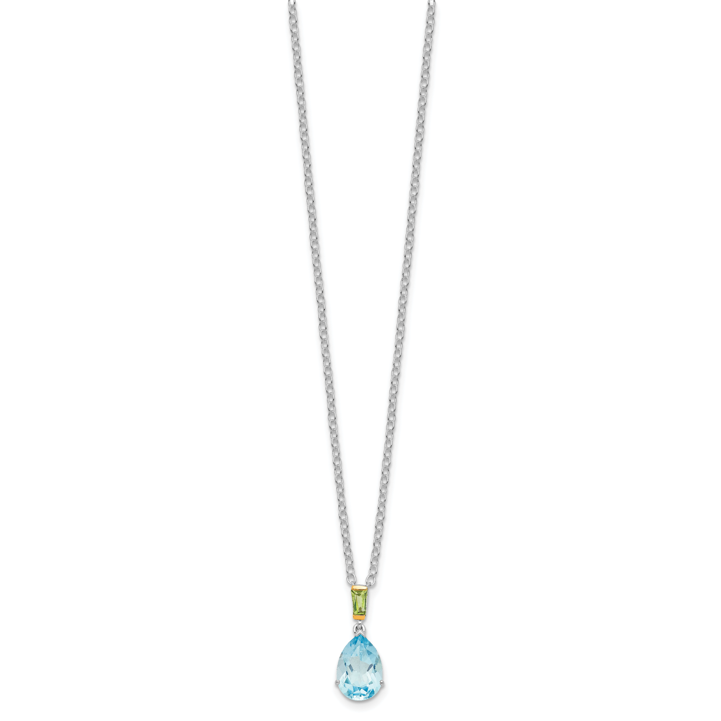 Brilliant Gemstones Sterling Silver with14K Accent Rhodium-plated Sky Blue Topaz and Peridot 18 Inch Necklace with 2 Inch Extender Secondary image
