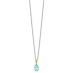 Brilliant Gemstones Sterling Silver with14K Accent Rhodium-plated Sky Blue Topaz and Peridot 18 Inch Necklace with 2 Inch Extender
