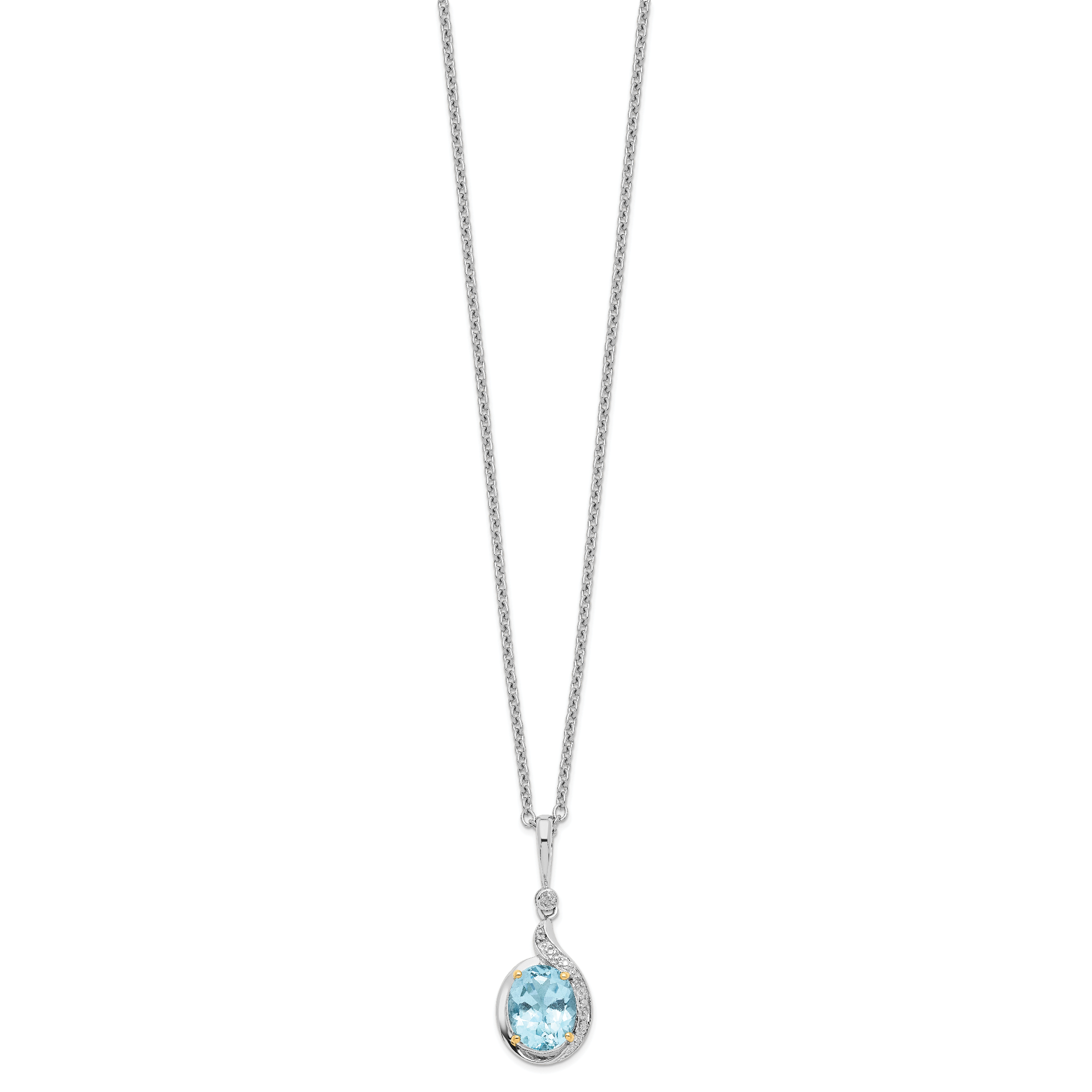 Brilliant Gemstones Sterling Silver with 14K Accent Rhodium-plated Sky Blue Topaz and Diamond 18 Inch Necklace with 2 Inch Extender Secondary image
