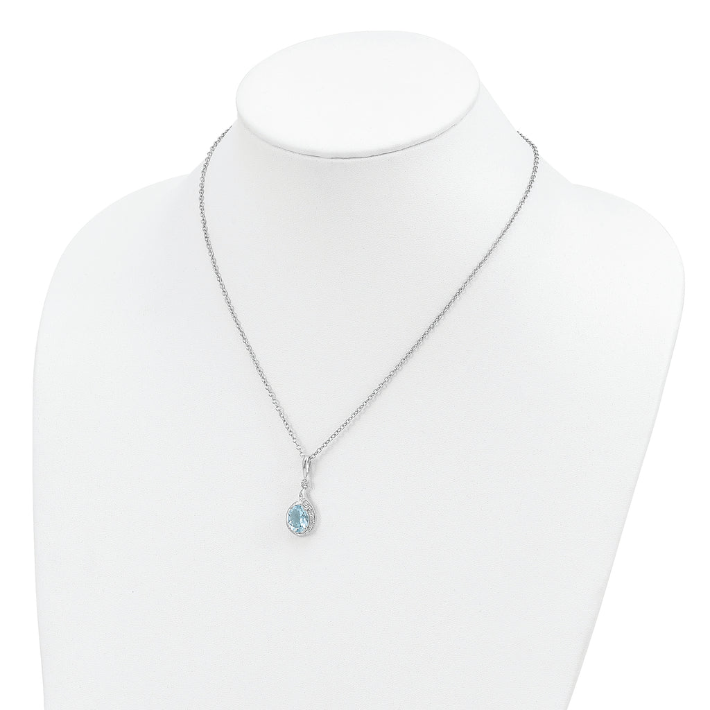 Brilliant Gemstones Sterling Silver with 14K Accent Rhodium-plated Sky Blue Topaz and Diamond 18 Inch Necklace with 2 Inch Extender