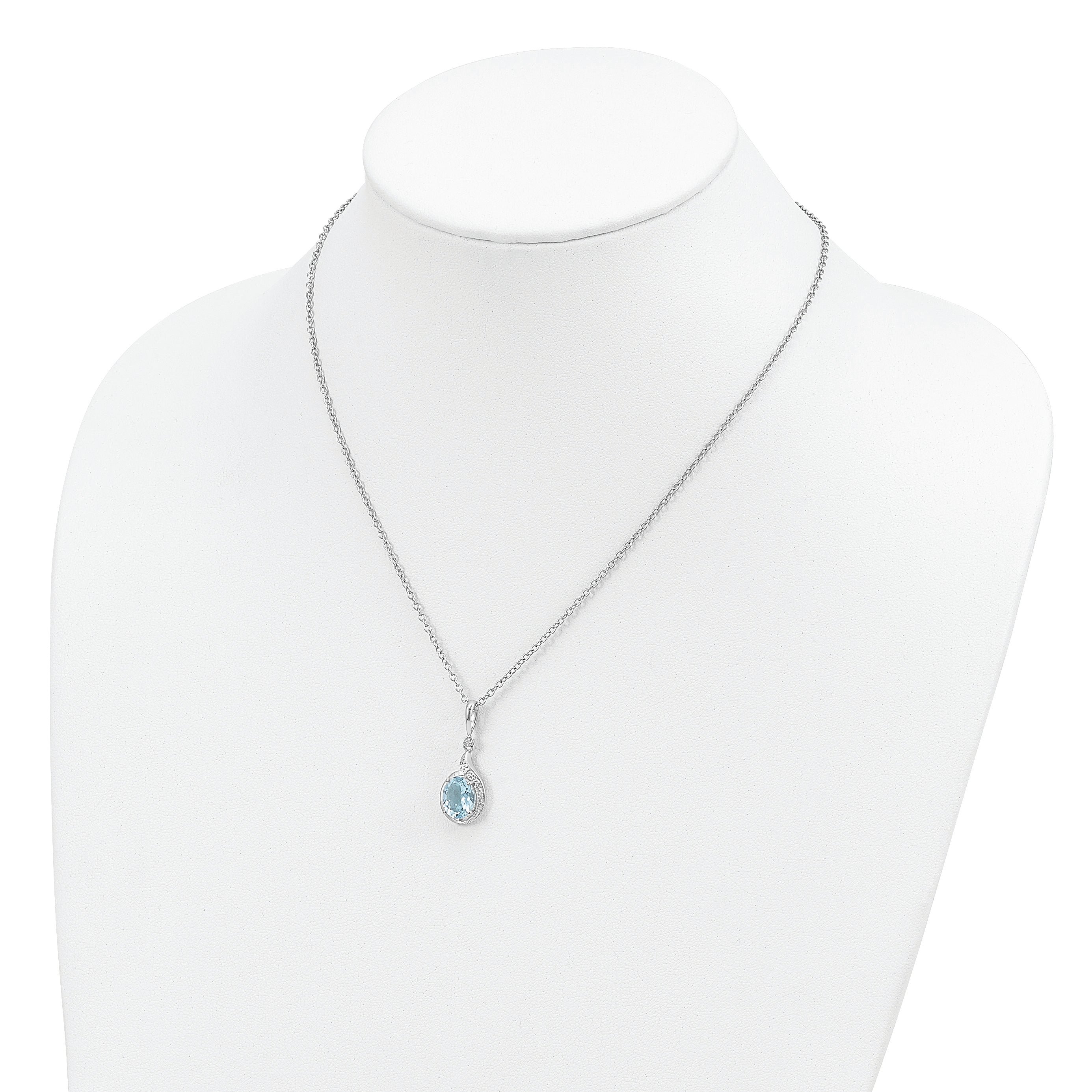 Brilliant Gemstones Sterling Silver with 14K Accent Rhodium-plated Sky Blue Topaz and Diamond 18 Inch Necklace with 2 Inch Extender