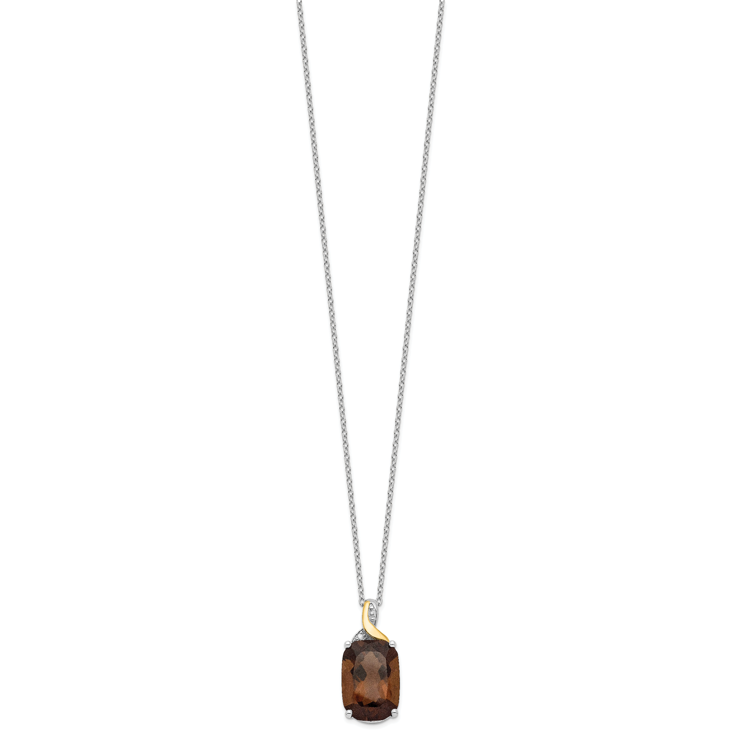 Brilliant Gemstones Sterling Silver with 14K Accent Rhodium-plated Smoky Quartz and Diamond 18 Inch Necklace with 2 Inch Extender