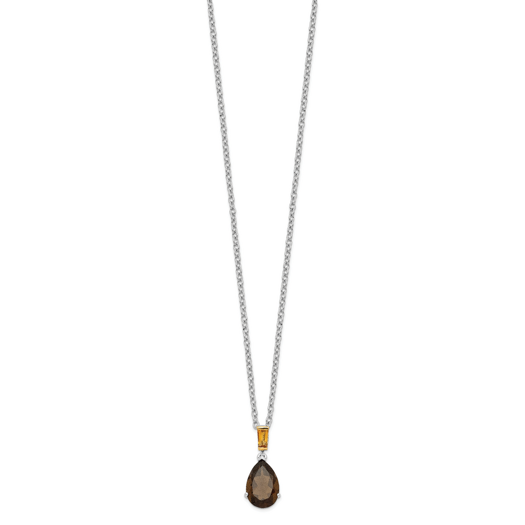 Brilliant Gemstones Sterling Silver with 14K Accent Rhodium-plated Smoky Quartz and Citrine Necklace