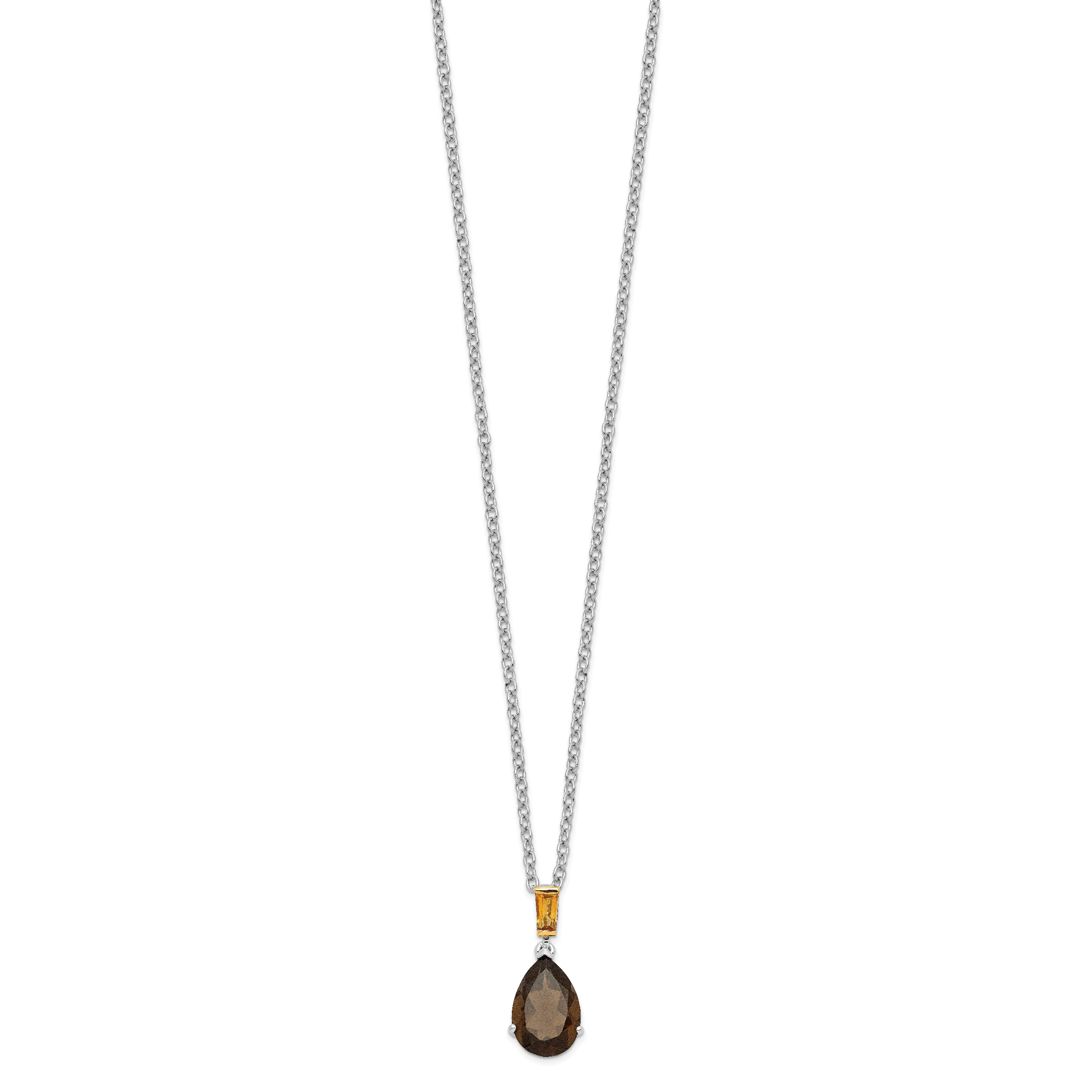 Brilliant Gemstones Sterling Silver with 14K Accent Rhodium-plated Smoky Quartz and Citrine Necklace