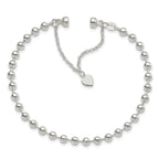 Sterling Silver Polished 4MM Beaded Dangling Heart 7.5 inch Charm Bracelet with Magnetic Clasp