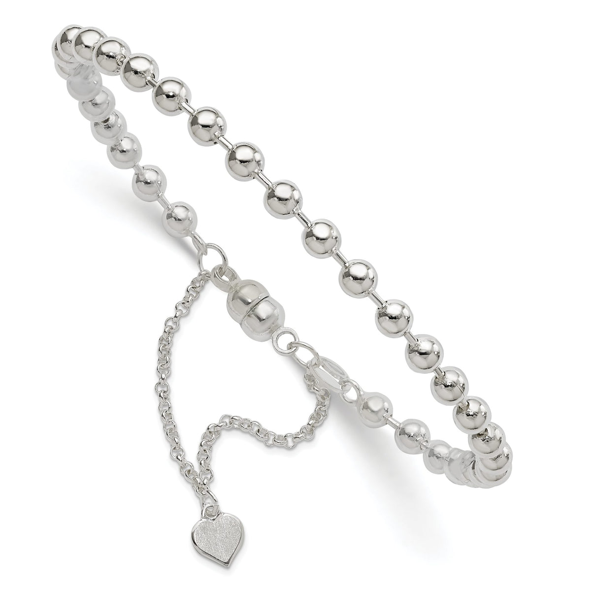 Beaded Heart Charm Bracelet in Sterling Silver, 7.5 Inch - Sophia Jewelers Main image