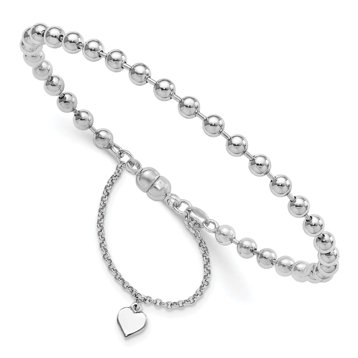Beaded Dangling Heart Charm Bracelet in Sterling Silver, 7.5 Inch - Sophia Jewelers Main image