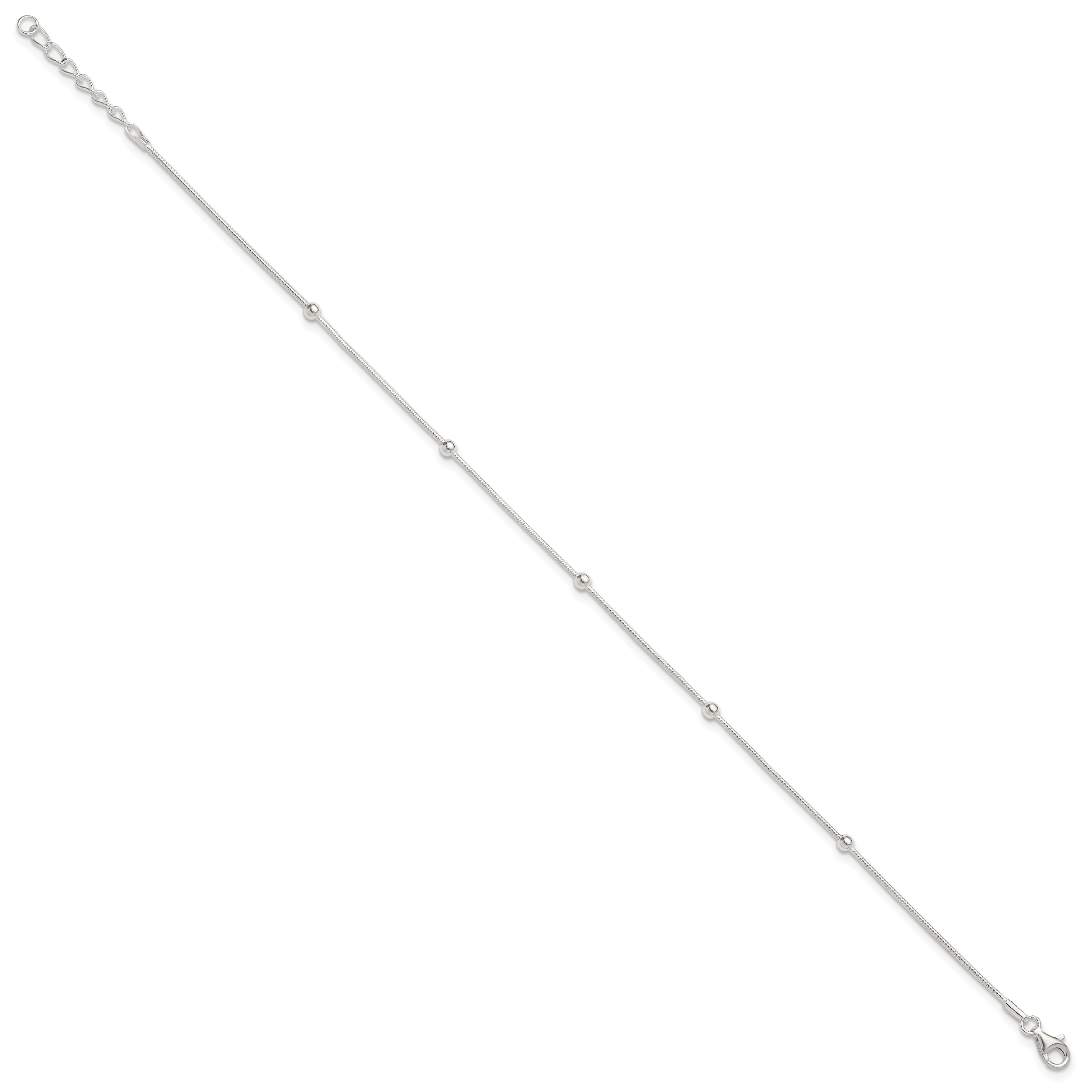Sterling Silver Beads 5-Station 9 inch Plus 1.5 inch Extender - Total 10.5 inch Anklet Secondary image