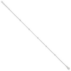 Sterling Silver Beads 5-Station 10 inch Plus 1.5 inch Extender - Total 11.5 inch Anklet