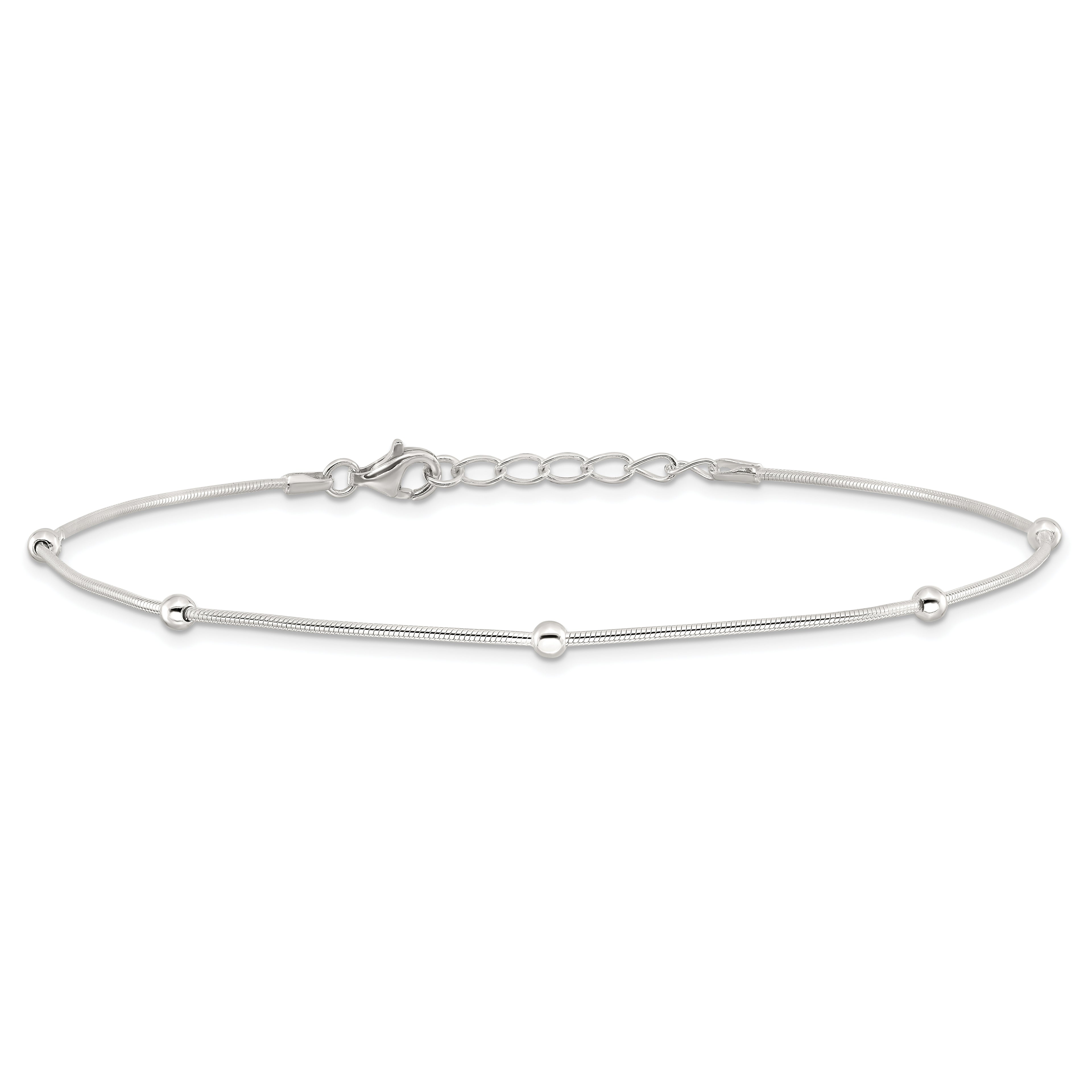 Sterling Silver Beads 5-Station 10 inch Plus 1.5 inch Extender - Total 11.5 inch Anklet