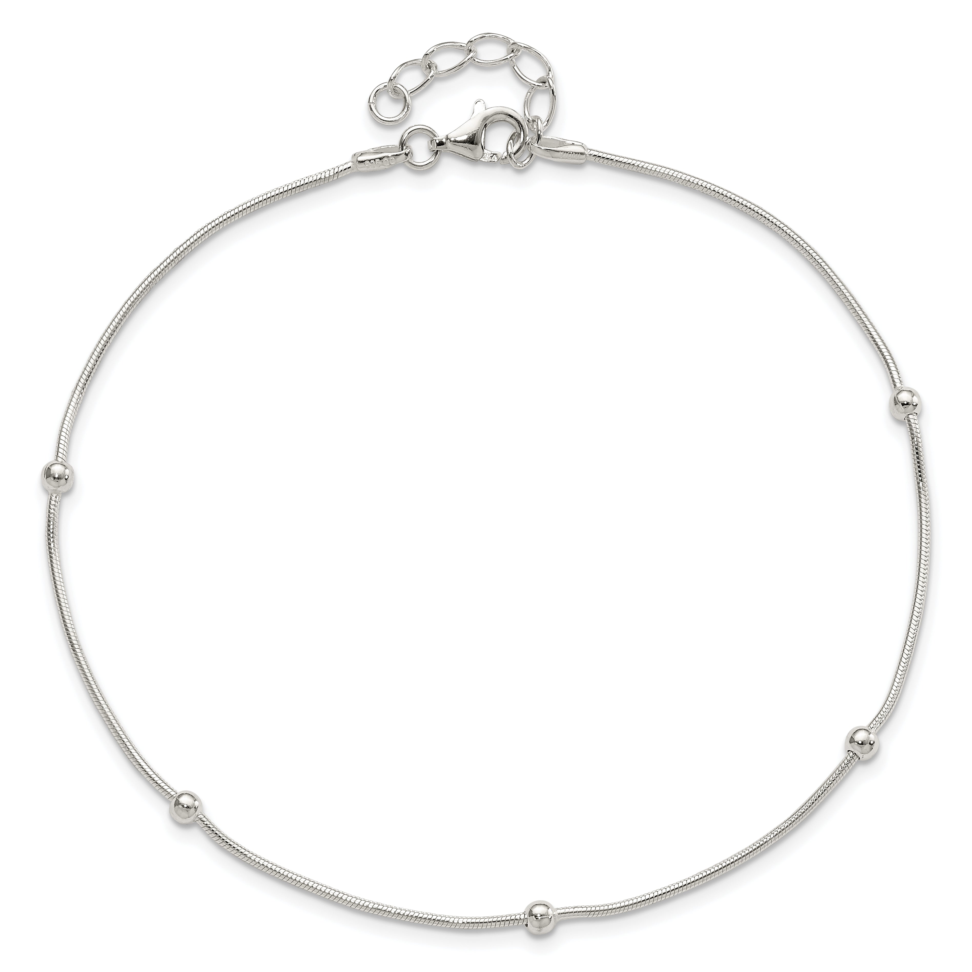 Sterling Silver Beads 5-Station 10 inch Plus 1.5 inch Extender - Total 11.5 inch Anklet
