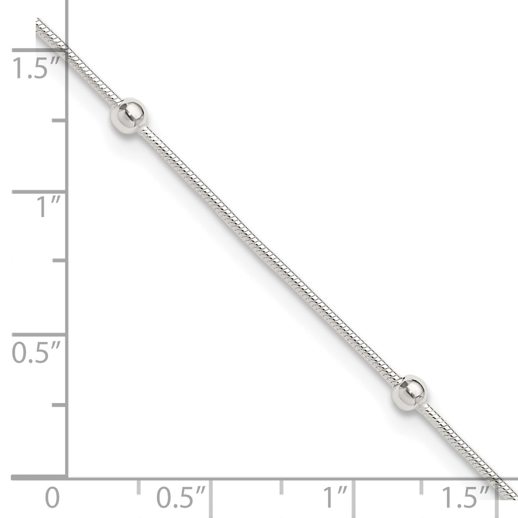 Sterling Silver Beads 5-Station 9 inch Plus 1.5 inch Extender - Total 10.5 inch Anklet