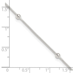 Sterling Silver Beads 5-Station 9 inch Plus 1.5 inch Extender - Total 10.5 inch Anklet