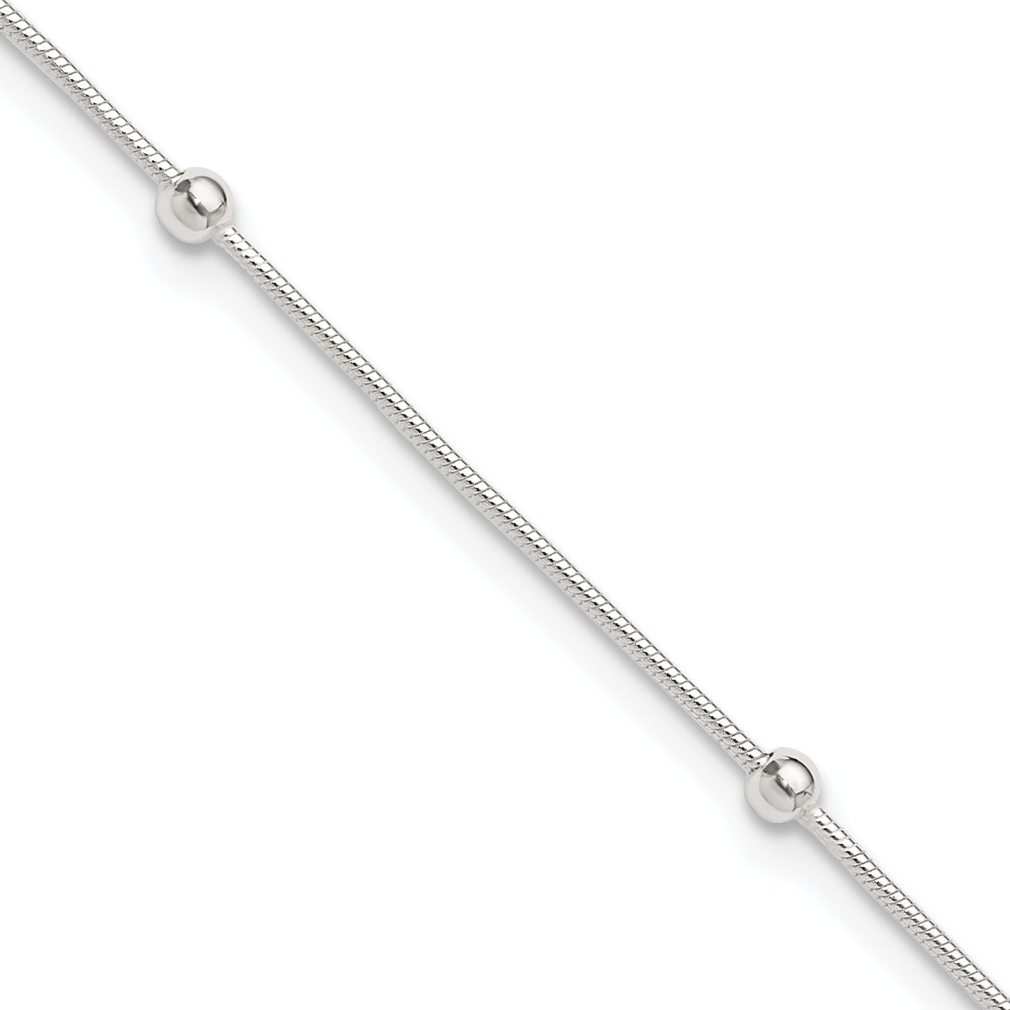 Sterling Silver Beads 5-Station 9 inch Plus 1.5 inch Extender - Total 10.5 inch Anklet