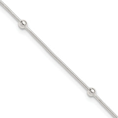 Sterling Silver Beads 5-Station 9 inch Plus 1.5 inch Extender - Total 10.5 inch Anklet