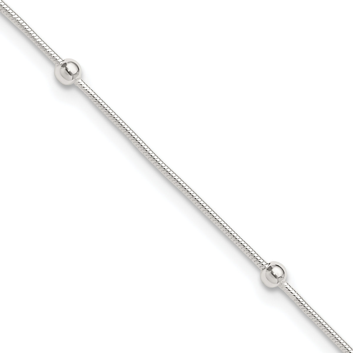 Sterling Silver Beads 5-Station 10 inch Plus 1.5 inch Extender - Total 11.5 inch Anklet