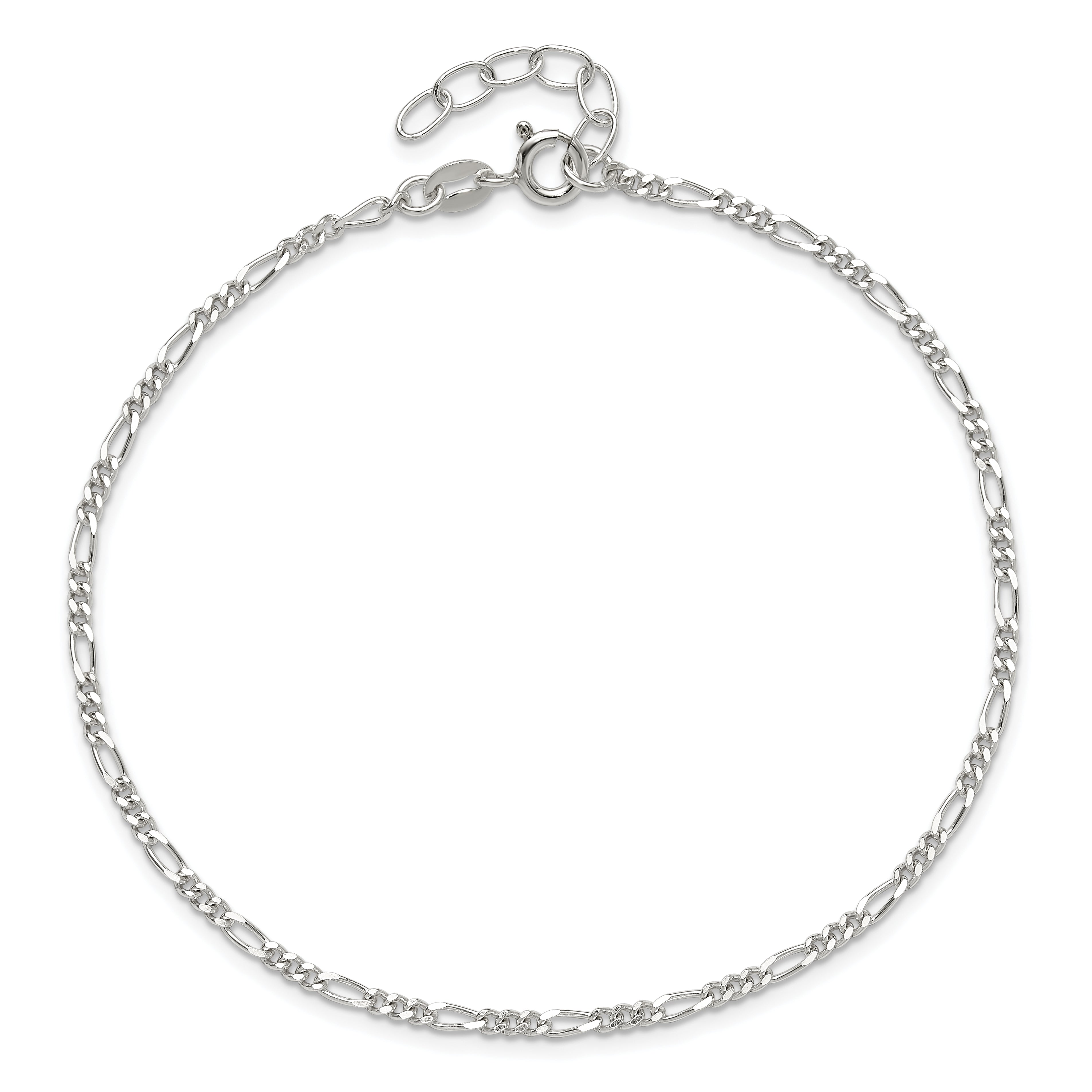 Sterling Silver Figaro Chain 10 inch Plus 1 inch Extender - Total 11 inch Anklet