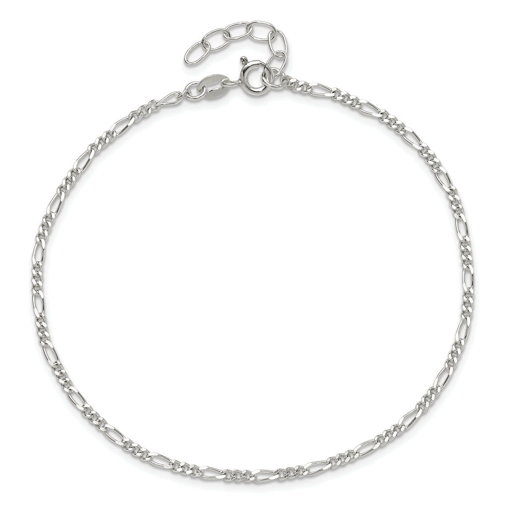 Sterling Silver Figaro Chain 10 inch Plus 1 inch Extender - Total 11 inch Anklet