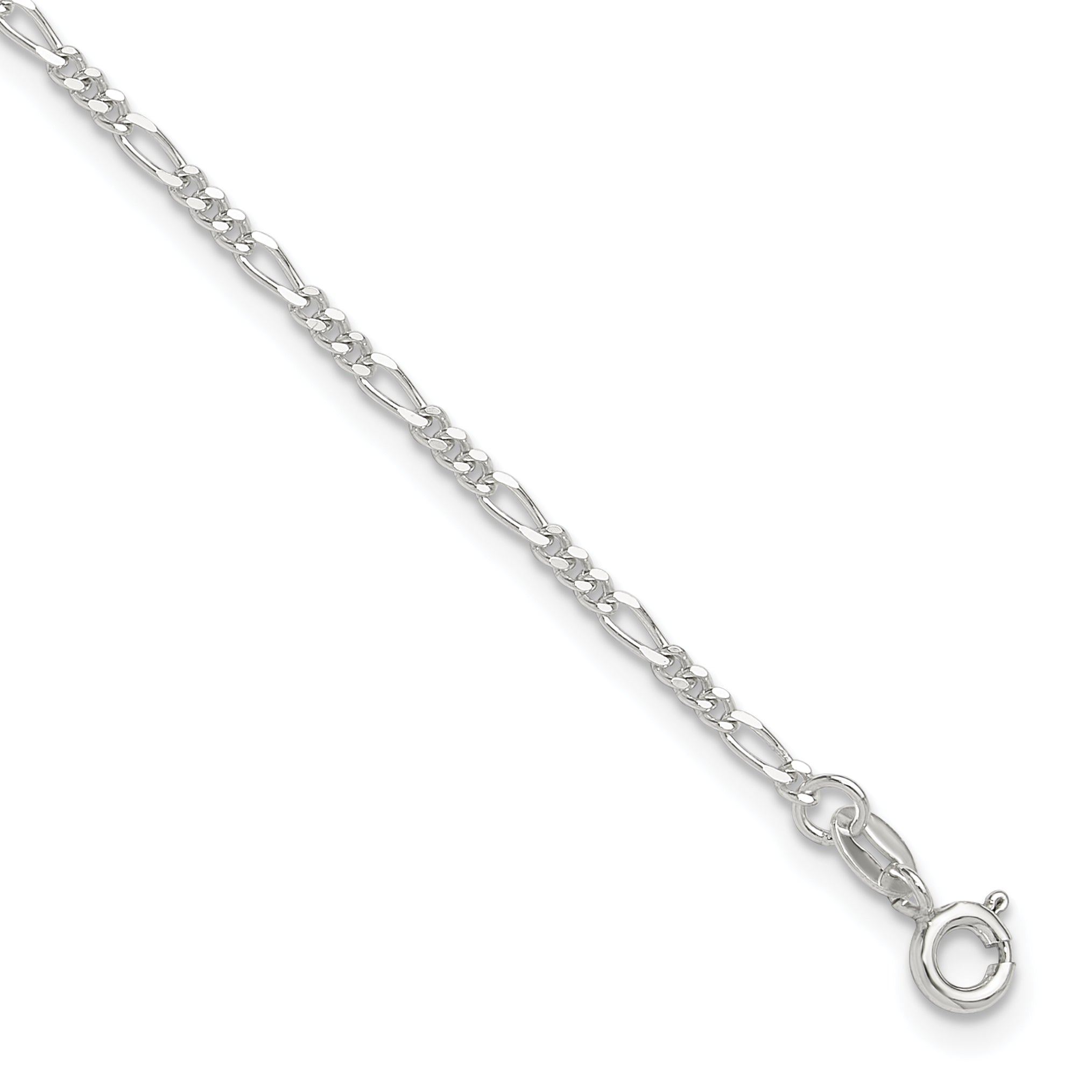 Sterling Silver Figaro Chain 9 inch Plus 1 inch Extender - Total 10 inch Anklet Main image