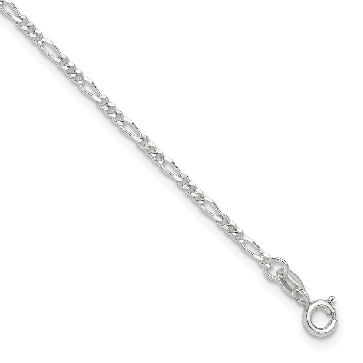 Sterling Silver Figaro Chain 9 inch Plus 1 inch Extender - Total 10 inch Anklet