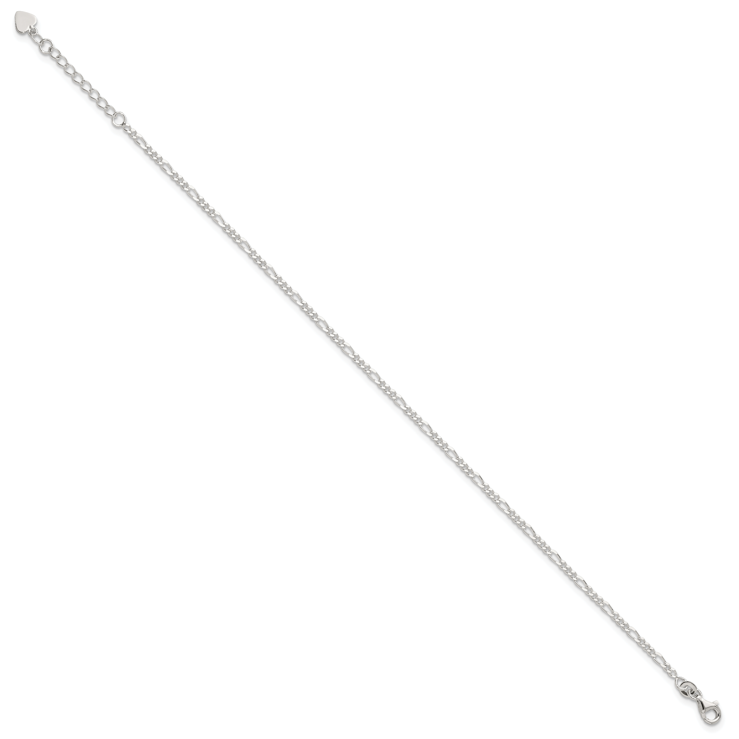 Sterling Silver Figaro Chain 9 inch Plus 1 inch Extender - Total 10 inch Anklet Secondary image