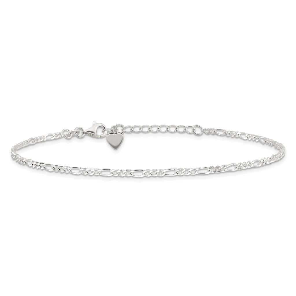 Sterling Silver Figaro Chain 10 inch Plus 1 inch Extender - Total 11 inch Anklet