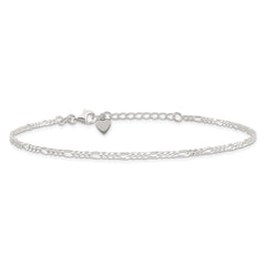 Sterling Silver Figaro Chain 10 inch Plus 1 inch Extender - Total 11 inch Anklet